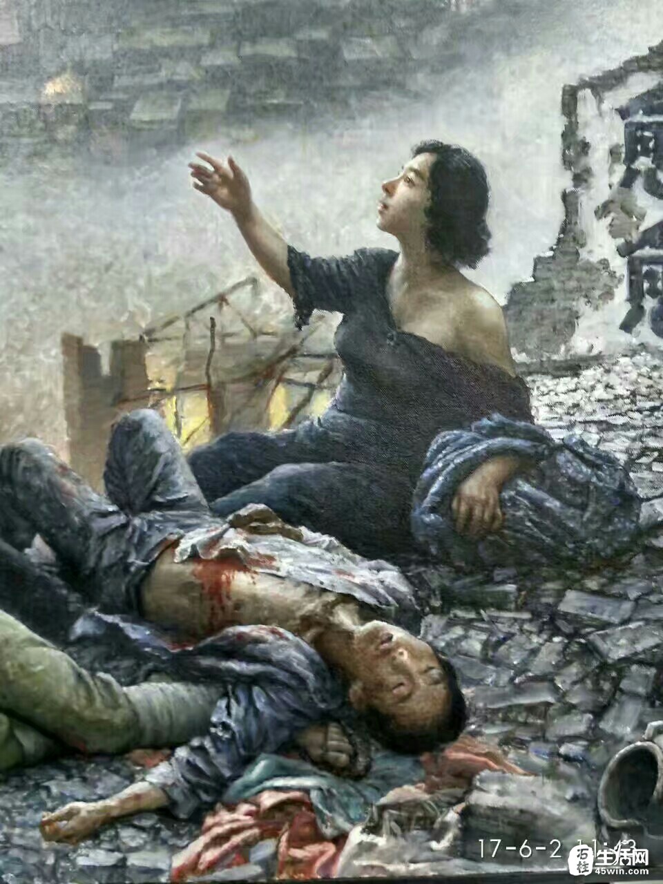 中国当代著名油画家刘昌文先生的油画作品《坚强的陪都·重庆大轰炸》